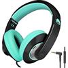 Rockpapa Comfort+ Cuffie con microfono e controllo del volume per Bambini/Adulti, Compressa iPod iPad iPhone Samsung Galaxy Huawei Telefono PC Scuola Nero Teal