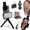 TONBAO Kit di 120 luci a LED per tatuaggi con filtro CPL e doppi morsetti riflettenti, illuminazione continua per foto di tatuaggi, body art e dettagli (incluso treppiede, CRI>95, 3000 mAh)