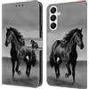 CLM-Tech Cover compatibile con Samsung Galaxy A16 5G, Custodia a portafoglio con Supporto e Scomparti per Carte di Credito, Cavallo nero grigio