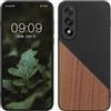 kwmobile Cover Compatibile con OnePlus Nord 5 - Custodia in Fibra di Carbonio e Legno - Bumper Anti Urto - Back Protection Marrone Scuro/Nero