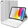 AGARELE Custodia per tastiera per iPad A16 11/10 Eme Generation (10.9 2022/11 A16 2025), custodia per iPad 11 Bluetooth rimovibile senza fili con porta penna, AZERTY Layout (grigio bianco)