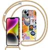 Saqmkil Cover con Cordino per iPhone 14 6,1, Aesthetic Collage Frutta Disegni Ragazze Custodia con Tracolla Laccio CollanaCollo Corda, Morbido TPU Bumper Silicone Antiurto Protettiva Case