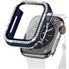 EIHAIHIS Custodia Bling per Cover Apple Watch 44mm, Bumper Protettivo PC Rigido con Pellicola Protettiva per Schermo in Vetro Temperato per iWatch Series 6 5 4 SE, Blu+Argento