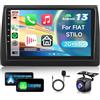VECHTEL 2G&64G 9 Autoradio per FIAT STILO 2002-2010 con Carplay Android Auto,touchscreen Bluetooth RDS/FM Radio,Mirror link,Wi-Fi GPS Navigazione/Telecamera posteriore AHD/CANBUS