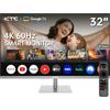 KTC Monitor Smart da 32 Pollici con Smart Sistema | UHD 4K@60Hz | Bluetooth, Wi-Fi, 2 altoparlanti da 5 W | Telecomando vocale | Dolby Audio | HDR10 | HDMI 2.1, DP 1.4, PD 65 W USB C (DP), 4 USB-A