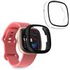 kwmobile 2x Custodia Rigida Smartwatch Compatibile con Fitbit Versa 4 / Sense 2 Cover - Case Vetro Temperato Orologio Fitness - trasparente/nero