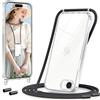 Votvloay Cover per iPhone 16e con Cordino,Trasparente Custodia con Laccio Collana Tracolla Collo Corda Regolabile,Silicone Antiurto AntiGraffio Protettiva Case per iPhone 16e 6,1,Nero