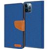 Verco iPhone 12 Custodia per Cellulare [6.1 pollice], iPhone 12 Pro Caso Tessuto per Apple iPhone 12/12 Pro Cover Tessilo Portafoglio Case, Azzurro