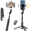 FEEGAR F Selfie Stick con treppiede migliorato 2 luci di riempimento, feegar flash, Bluetooth extra lungo 1085 mm cellulare treppiede con telecomando rimovibile compatibile con iPhone Samsung Android