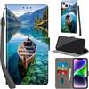 Haninsuze Cover per iPhone 14 Plus Custodia Cover Pelle Libro Portafoglio con Porta Carte Magnetica Protezione Antiurto Cuoio Flip Case Custodia Cover per iPhone 14 Plus, barca