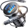 LISEN Caricabatterie Auto, Caricatore iPhone Auto, Caricatore Presa USB C Fast Charge Con Cavo Adattatore USB, Adattatore Accendisigari presa Accendisigari Caricabatteria per Auto Per iPhone OPPO