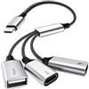 TiMOVO Splitter Cavo Adattatore USB C, Convertitore da USB-C Maschio a 2 Porte USB-C Femmina e 1 USB-A Femmina, per Trasferimento Dati e Ricarica per Steam Deck, ASUS ROG Ally, Xbox One, PS5, Mac