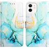 COTDINFOR Compatible with iPhone 11 Custodia Libro PU Pelle Portafoglio Slot Schede Chiusura Magnetico Antiurto Flip Cover per Phone 11 Marble Green YB.