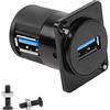 QIANRENON Angolo 90 gradi USB 3.0 Connettore passante per montaggio a pannello USB 3.0 prese da incasso a pannello,5 Gbps,Montaggio a pannello tipo D e XLR,per il trasferimento dei dati e l'addebito