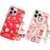 Vauki Natale Custodia per iPhone 14 Pro Max con Cordino [2 Pezzi],Cover Rosso Silicone Morbido con Modello Christmas Renna e Babbo,Regalo Natale Donna,Natalizia Carino Antiurto Protettiva Case,Cervo