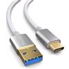 PAXO Cavo USB C in nylon da 0,5 m, USB 3.1 (USB 3.0), bianco, cavo di ricarica da USB A a tipo C, cavo dati, spina dorata