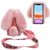 DasKAn Cover per iPhone SE 2022 & 2020/7/8 4,7 Orecchie di coniglio Pelliccia con tracolla, da donna, invernale, con strass, caldo, morbido, peluche, colore: Rosa chiaro