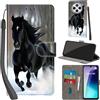 PHINIENLAND Cover per Xiaomi Redmi 14C/ 14R / A3 Pro custodia portafoglio Cavallo nero | 3 scomparti carte, 1 tasca banconote, Chiusura magnetica, Supporto, Pelle PU flip cover per Xiaomi Poco M7 / C75