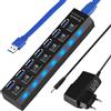 Solryn Hub USB a 7 porte, splitter USB portatile 3.0 + 2.0 interruttore di alimentazione LED singolo
