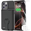 GIN FOXI Custodia con batteria per iPhone 16 Pro, custodia di ricarica con supporto da 8000 mAh, ultra sottile, protezione anti-caduta, batteria estesa per iPhone 16 Pro 6,3 pollici, nero