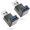deleyCON 2 Pezzi Adattatore USB 3.0 Angolato - Adattatore a 90° - A Maschio a A Femmina - Compatibile con Tutti i Cavi USB - Gestione Ottimale Dei Cavi