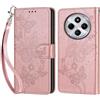 KENHONER Compatibile Cover con Xiaomi Redmi 14C,Premium Pelle PU Portafoglio Flip Libro Custodia Cover per Xiaomi Poco C75 [Protezione Completa] (Oro rosa Farfalla)