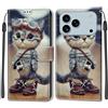 KENHONER Cover Compatibile con iPhone 17 Pro Max, Premium Pelle PU Portafoglio Flip Libro Custodia per iPhone 17 Pro Max [Protezione Completa] - gatto