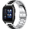 MiRowy 20mm Cinturino in Metallo per Garmin Forerunner 70 43mm/170/170 Music (43mm)/Forerunner 570/Approach S50/S44, Acciaio Inossidabile Cinturini di Ricambio per Garmin Vivoactive 6/5, Argento & Nero