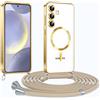 CaseLover Cover Magnetica per Samsung Galaxy A56 5G/A36 5G con Cordino, [Compatibile con MagSafe] Custodia con Laccio Collana Tracolla Collo Trasparente Placcatura Antiurto Protettiva Case, Oro