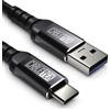 CABLETEX USB C cable USB 3.0 type A 1.5m power and data cord nylon braid for USB 3.1 laptops and smartphones Nexus 5X, 6P, OnePlus 2, OP 3, HTC 10, MacBook Pro - BLACK