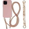 Galful Cover per iPhone 16 Pro Max con cordino per collana per iPhone 16 Pro Max custodia regolabile con 2 catene a tracolla, corda in TPU silicone Case sottile Cover-rosa scuro