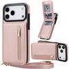 MODFYN Custodia per Apple 17 Pro Max Cover con Cordino, Premium Pelle PU Portafoglio con Slot per Scheda Supporto Antiurto Libro Case per iPhone 17 Pro Max.Rose Gold