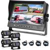 VECHTEL Telecamera Retromarcia per Auto 1080P con Monitor 4 Divisi da 9 Pollici, supporto 4 Telecamere DVR/IP68/Visione Notturna per Camion, Camper, Rimorchio, con Cavi da 2x10 M E 2x20 M