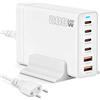 HNCY 200W Caricatore USB C Multiplo, PD 100W Alimentatore USB C Compatibile con MacBook Air, 6 Porte GaN III Charging Station per MacBook Pro, Dell, iPhone, iPad, Nexus, HTC, Nokia, Motorola