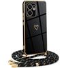 HomiTunky Custodia con Collana per OPPO Reno 13F, Cover Donna Cuore amore con Cordino, Case con Laccio Tracolla Elettrolitico TPU Cover con Collana per OPPO Reno 13F,Nero