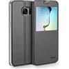 doupi Deluxe Finestra FlipCase per Samsung Galaxy S6 Edge, Protezione Custodia Ultra Slim Magnete Flip Cover Protettiva Book Style Etui Stare in Piedi, Nero