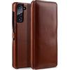 STILGUT Custodia progettata per Samsung Galaxy S21 Plus 5G con aletta laterale e chiusura a clip, in vera pelle, cognac antico