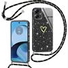 Yichxu Cover con Cordino per Motorola Moto G14, Custodia Glitter con Collana Tracolla, Motivo Cuore TPU Silicone Brillantini Antiurto AntiGraffio Case, Laccio Collo Case per Moto G14, Nero