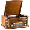 SHUMAN 7 in 1 Sistema Musicale Legno,Giradischi Vinile, Lettore CD, Lettore MP3,Giradischi Vintage,Senza Fili,Porta USB, Registrazione,Uscita RCA, con Telecomando - Marrone (MC250BT)