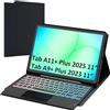 ROOFEI Custodia per Samsung Tab A11+ Plus/A9+ Plus da 11 pollici con tastiera: tastiera per tablet Galaxy A11 Plus con touchpad e illuminazione a 3 zone a 7 colori, layout tedesco QWERTZ con portapenne