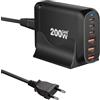 Redrentik Stazione di ricarica USB 200W 6 porte, caricatore GaN III PD 100W USB-C & USB-A per computer portatili e telefoni (adattatore rapido), compatibile con MacBook Pro/Air, Dell XPS, iPhone 15/16/14 Pro