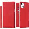 Cavor Cover iPhone 14 Plus con Cordino,Flip Portafoglio Custodia in Pelle Genuine,[3 Porta Carte][Magnetica][RFID-Blocker],Custodia Case Cover Libro con Laccio per iPhone 14 Plus - Rosso