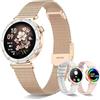 HXQHSTBG Smartwatch Donna 1,19 AMOLED Orologio con Chiamate Bluetooth, Smart Watch Rotondo con Monitoraggio Sonno/SpO2/FC,120+ Modalità Sportive, Pedometer, IP67 Android/iOS,3 Cinturini (Oro rosa)
