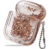 AXELENS Custodia Porta Auricolari Cuffie con Liquido e Glitter per Airpods 1 & 2 Resistente agli Urti, Rigida per Lui o per Lei - ROSA ANTICO/TRASPARENTE