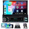 VECHTEL Autoradio 1 DIN Carplay Android Auto Wireless con 7 pollici schermo retrattile motorizzato,FM/RDS radio Bluetooth,Navi/GPS,2 USB/AUX/Type-C con telecamera posteriore,comandi al volante