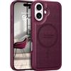 GUAGUA Cover Magnetico per iPhone 16 in Pelle di alta qualità, Compatibile con MagSafe,Dissipazione del Calore，Super Forza Magnetica Custodia per iPhone 16 Antiurta Bisness Moda, Vino Rosso