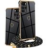 HomiTunky Custodia con Collana per Motorola Moto G22 / E32 / E32s, Cover Donna Cuore amore con Cordino, Case con Laccio Tracolla Elettrolitico TPU Cover con Collana per Moto G22 / E32 / E32s,Nero