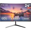 Great voell Monitor da Gaming Curvo 24 Pollici, 3000R, Full HD 1080p, 100 Hz, FreeSync, HDR10, VA, Rapporto di Contrasto 4000:1