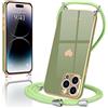 Wirvyuer Cover Compatible con iPhone 14 Pro Max con Cordino,Verde Chiaro | Cover con Cordino Regolabile, Amore Cuore Custodia con Collana, Protezione fotocamera, Silicone Case per donna e ragazze