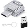 BORLTER CLAMP Lettore di Schede Micro SD, Lettore di Schede TF USB C, Lettore di Schede di Memoria da USB C a TF con Adattatore da USB C a USB per MacBook, Computer Portatili, Telefoni Android, Argentato